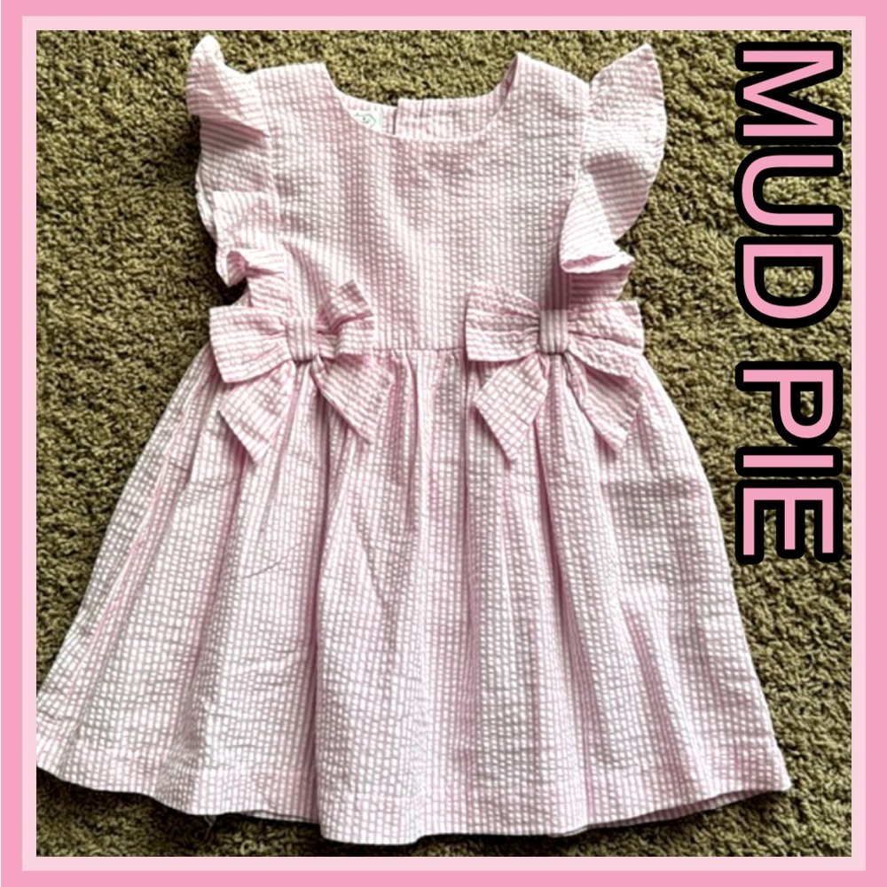 MUD PIE PINK/WHITE STRIPE SEAR-SUCKER TODDLER DRESS Sz 24 mos - 2T